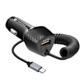 Pikkukuva 1 / 5: Auton laturi - Forcell - 38W - QC 3.0 - Integroitu USB-C-kaapeli - Hiilikuitu musta Kolsvart