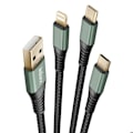 Pikkukuva 2 / 5: USB 3 in 1 -kaapeli USB-C:hen / Micro-USB:hen / Lightning -punottu 1.2m Inkax Musta Svart