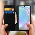 Miniatyrbild 3 av 4: Huawei P30-fodral - Folio-fodral - Äkta läder - Videostöd - Svart - Semihård Svart