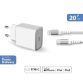 Miniatyrbillede 1 af 3: 20W Power Delivery hjemmeoplader + USB C/Lightning forstærket kabel Livstidsgaranti Hvid 100 % genbrugsplast Force Power Lite