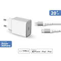 Miniatyrbillede 1 af 4: 20W Power Delivery hjemmeoplader + USB C/Lightning forstærket kabel Livstidsgaranti Hvid 100 % genbrugsplast Force Power Lite