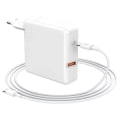 Miniatyrbillede 1 af 5: Vægoplader - LinQ - Strømforsyning 96W - USB C-port - 2m kabel - Hvid Vit
