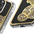 Miniatyrbillede 4 af 5: Teddy Bear Case til iPhone 16 Pro Max Rhinestone Pattern Shiny Gold Contour Gul