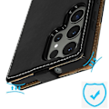 Miniatyrbillede 3 af 5: Etui til Galaxy S23 Ultra - AVIZAR - Vertical Flip - Sort lædereffekt - Fuld beskyttelse - Kortholder Svart