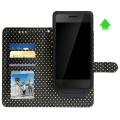 Miniatyrbild 4 av 4: Universellt Smartphone-etuiet - AVIZAR - Svart plånboksskal - Ekologiskt läder - Stativ för skrivbord - Inbyggd spegel Svart