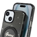 Pikkukuva 4 / 6: MagSafe-kuori iPhone 15, kimalteleva silikoni, kohotetut reunat, Guess musta Svart