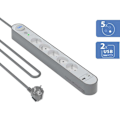 Miniatyrbillede 1 af 4: Overspændingsbeskytter 5 stikkontakter 800d med USB A+C 1,5m 100% genbrugsplast Grå og hvid - Livstidsgaranti Force Power Lite Grå och vit