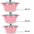 Pikkukuva 3 / 5: Marmitit - Cheffinger - Timanttikuvio - 20/24/28 cm - Ergonomiset Kahvat - Karkaistut Lasi Kannet Transparent