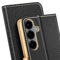 Miniatyrbillede 4 af 5: Etui til Samsung Galaxy S25 Pung Læder Saffiano Fancy Sort / Guld Svart