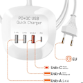 Miniatyrbillede 4 af 5: Mini multiport ladestation 3 USB + USB-C kompakt kabel 1m LinQ hvid Vit