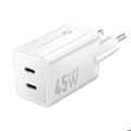 Väggladdare - FORCELL - 45W - Dubbel USB-C - GaN III - Ultra-kompakt Vit Vit