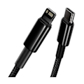 Miniatyrbillede 4 af 6: Oplader- og overførselskabel - BASEUS - USB-C-Lightning - 20W - 2m - Sort Svart