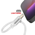 Pikkukuva 3 / 5: Swissten Valkoinen 2-in-1 Nylon Punottu Äänenjakaja ja Lightning Lataus, Hämärän Vastainen