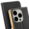 Miniatyrbillede 4 af 6: Etui til iPhone 16 Pro Max Pung Læder Saffiano Fancy Sort / Guld Svart