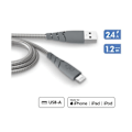 Pikkukuva 1 / 3: Ultravahvistettu USB A/Lightning -kaapeli 1,2 m 2,4 A Elinikäinen takuu Harmaa - 100 % kierrätettyä muovia Force Power