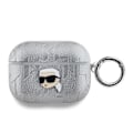 Pikkukuva 1 / 3: Karl Lagerfeldin hopeanvärinen monogrammi AirPods Pro -kotelo, jossa on Karl Head -kohokuvio. Grå
