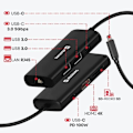 Pikkukuva 3 / 5: USB-C Hub Ethernet + HDMI + USB-C 100W + USB + Kortinlukija Swissten Musta