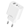Miniatyrbild 1 av 5: Dubbel USB-port och USB C Power Delivery 20W Väggladdare Maxlife Vit Vit