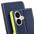 Miniatyrbild 4 av 6: Etui för iPhone 16 Plånbok Läder Saffiano Fancy Mörkblå Blå