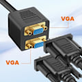 Miniatyrbillede 3 af 5: LinQ Compact Robust VGA han til dobbelt VGA hun videoadapter sort