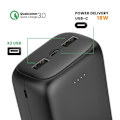 Miniatyrbillede 3 af 5: Eksternbatteri 30000 mAh 2x USB-porte og 1x USB-C 18W Kompakt Akashi Sort Svart