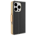 Miniatyrbillede 2 af 6: Etui til iPhone 16 Pro Max Pung Læder Saffiano Fancy Sort / Guld Svart