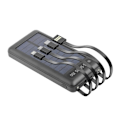 Pikkukuva 1 / 4: Aurinkovaravirtalähde - SETTY - 10000mAh - 4 Kaapelia Mukana - USB-A, USB-C, micro-USB - Musta Svart