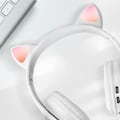 Miniatyrbillede 3 af 4: Høretelefoner - AVIZAR - Katteøre Design - Bluetooth 5.0 - Støjreduktion - 12 timers batteritid Vit