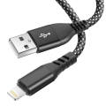 Miniatyrbillede 1 af 5: Ladekabel - MOXIE - Sort flettet nylon - 2m - USB til Lightning - Kompatibel iPhone 14/13/12/11/X Svart