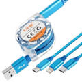 Miniatyrbillede 1 af 6: 3 i 1 USB-kabel - LINQ - Udtrækkelig - 1m - Kompatibel iPhone, USB-C, Micro USB - Blå Blå