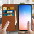 Miniatyrbillede 3 af 4: Etui - Samsung - Galaxy S10e - Ægte læder - Video støtte - Folio etui i camel Kamel