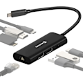 Miniatyrbild 1 av 5: USB-C-hubb till Ethernet + HDMI + USB-C 100W + USB + Kortläsare Swissten Svart