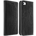 Miniatyrbillede 2 af 4: iPhone 5/5S/SE etui - Ægte læder - Sort - Støttefunktion - Kortpladser - Hårdt cover Svart