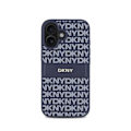 Miniatyrbild 1 av 6: Coque för iPhone 16 Utgåva Repeat Pattern Tonal Stripe med Metalliserad Logotyp DKNY Blå Vit