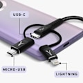 Miniatyrbillede 3 af 4: 3 i 1 USB-C kabel 3A intensitet Opladning og synkronisering Længde 1m Akashi Black