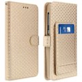 Miniatyrbild 1 av 4: Universellt Smartphone Etui - AVIZAR - Guld Plånbokställ - Ekologisk Läder - Skrivbordsstöd - Inbyggd Spegel gyllene