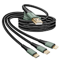 Pikkukuva 1 / 5: USB 3 in 1 -kaapeli USB-C:hen / Micro-USB:hen / Lightning -punottu 1.2m Inkax Musta Svart