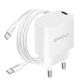 USB C Vägghybrider - BWOO - 20W - Power Delivery - 1m Kabel - Vit Vit