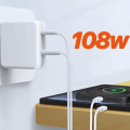 Miniatyrbillede 3 af 5: Vægoplader - LinQ - Strømforsyning 96W - USB C-port - 2m kabel - Hvid Vit