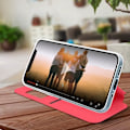 Miniatyrbild 3 av 4: iPhone 12 Pro Max Fodral - AVIZAR - Rött ekologiskt läder - Displayfönster - Videostöd - Korthållare Röd