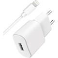 Pikkukuva 1 / 3: USB A 2.4A FastCharge Kotilaturi + USB A/Lightning -kaapeli Valkoinen WOW