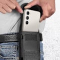Miniatyrbillede 4 af 4: Lodret smartphone nylon bæltetaske med klips og karabinhage Størrelse L Sort Svart
