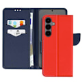 Miniatyrbillede 1 af 5: Etui til Samsung Galaxy S25 Plus Portefeuille Læder Saffiano Fancy Blå / Rød Röd