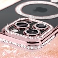 Pikkukuva 3 / 6: Diamond Case iPhone 15 Prolle - AVIZAR - Strassikivi Contour - Samppanjan vaaleanpunainen - MagSafe Rosa