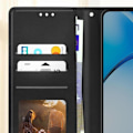 Miniatyrbild 4 av 5: Fodral för Oppo A40 med rem, magnetisk stängning, plånboksdesign, svart Svart