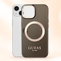Miniatyrbild 3 av 5: Coque för iPhone 14 Plus MagSafe Gold Outline Guess Noir Transparent