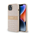 Miniatyrbild 1 av 6: Coque för iPhone 14 – DKNY i läder med monokroma ränder och metalllogotyp (DKHCP14SPRTHSLP) – Rosa rosa