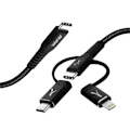 Miniatyrbillede 1 af 4: 3 i 1 USB-C kabel 3A intensitet Opladning og synkronisering Længde 1m Akashi Black