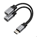 Pikkukuva 2 / 5: Splitter Audio ja USB-C Lataus 2-in-1 Nylon Kestävä Takuuvaippa Swissten Musta