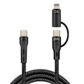 Pikkukuva 2 / 5: USB-C-kaapeli - FOREVER - 60 W - Punottua nailonia - 1 m - USB-C- ja Lightning-yhteensopiva Svart